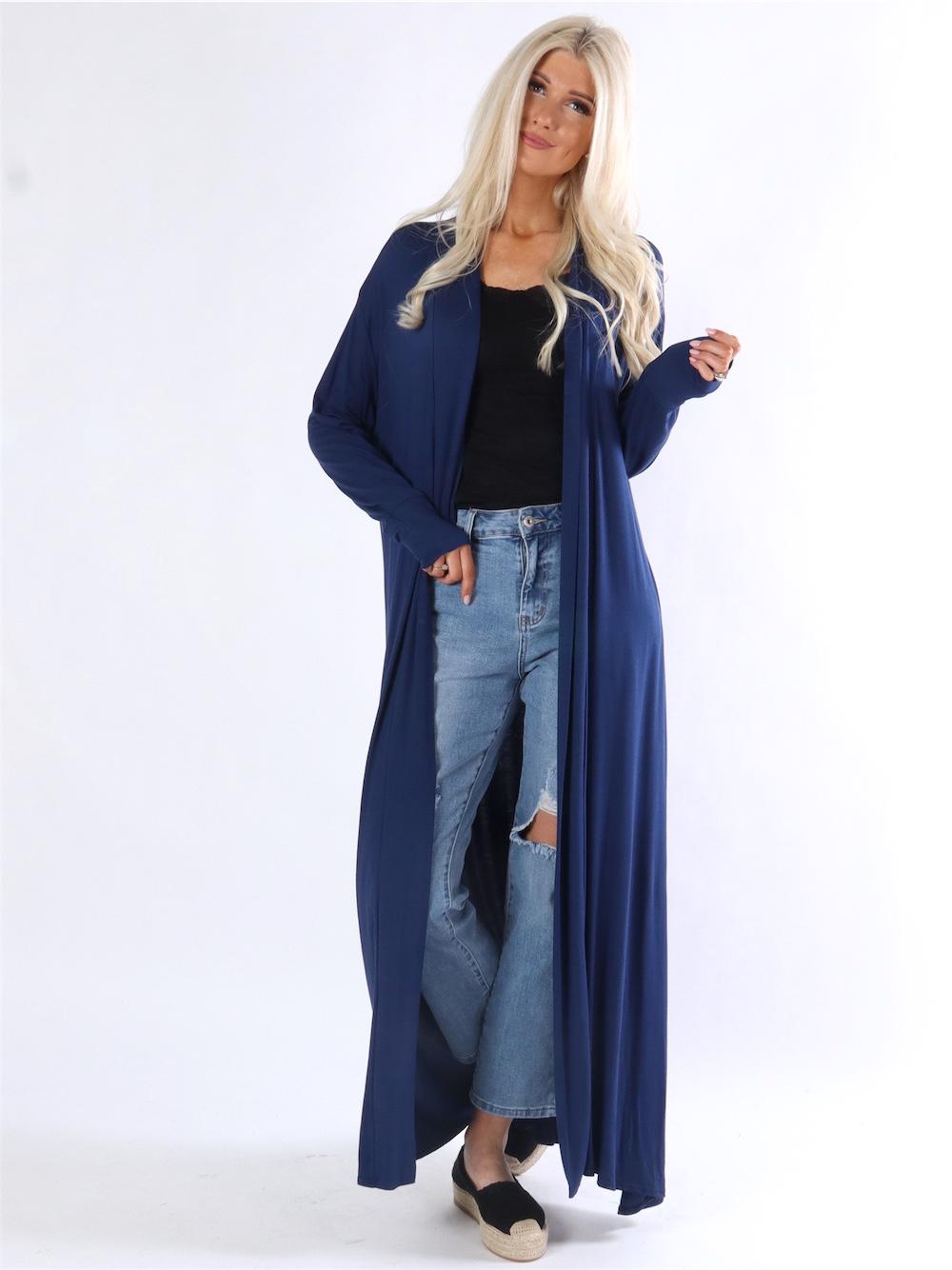 Kamila Long - Armygrøn lang basic cardigan i jersey